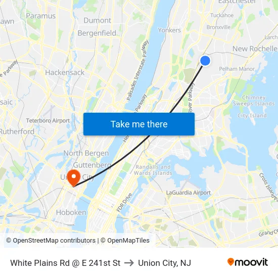 White Plains Rd @ E 241st St to Union City, NJ map