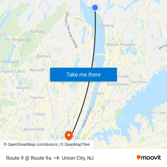 Route 9 @ Route 9a to Union City, NJ map