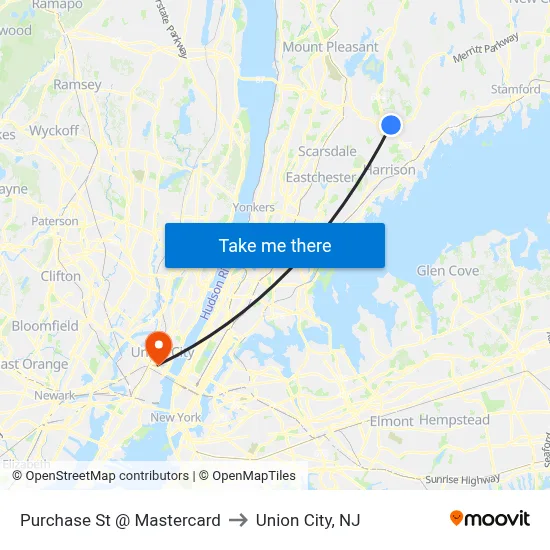 Purchase St @ Mastercard to Union City, NJ map
