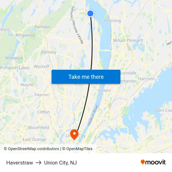 Haverstraw to Union City, NJ map