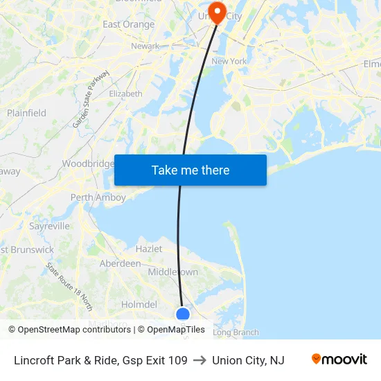 Lincroft Park & Ride, Gsp Exit 109 to Union City, NJ map