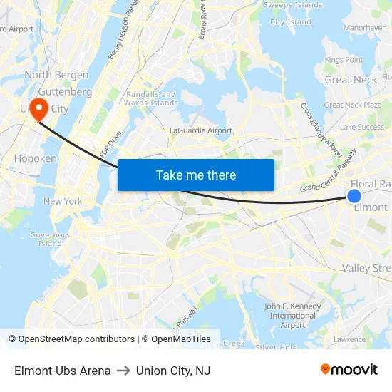Elmont-Ubs Arena to Union City, NJ map