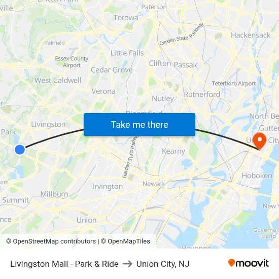 Livingston Mall - Park & Ride to Union City, NJ map