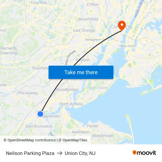 Neilson Parking Plaza to Union City, NJ map