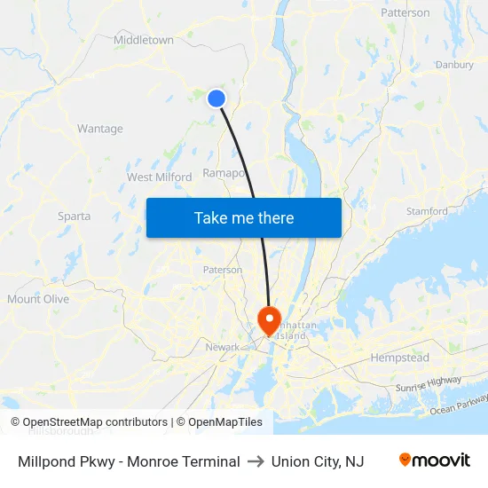 Millpond Pkwy - Monroe Terminal to Union City, NJ map