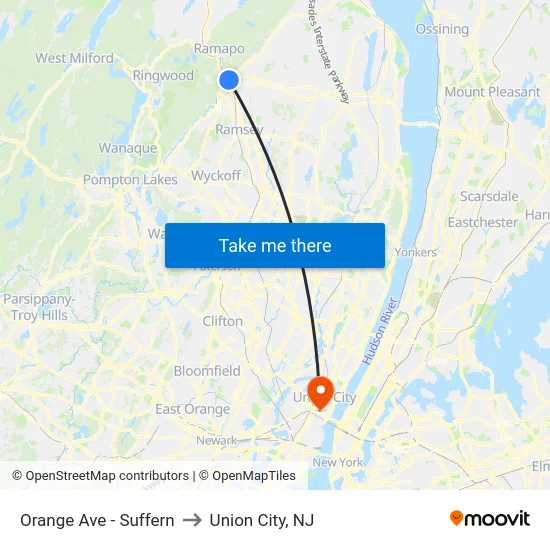 Orange Ave - Suffern to Union City, NJ map