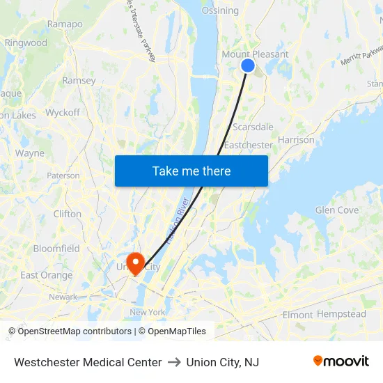Westchester Medical Center to Union City, NJ map