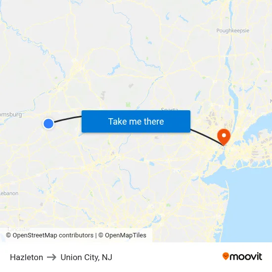 Hazleton to Union City, NJ map