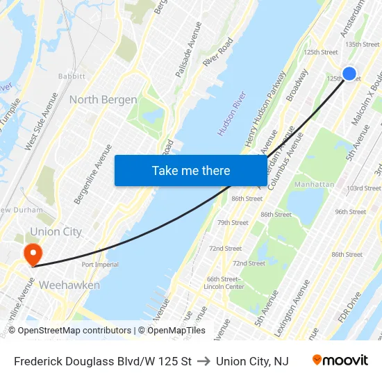 Frederick Douglass Blvd/W 125 St to Union City, NJ map