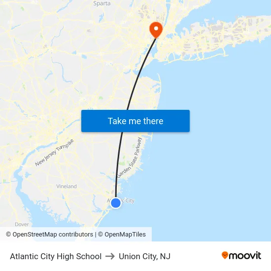 Atlantic City High School to Union City, NJ map