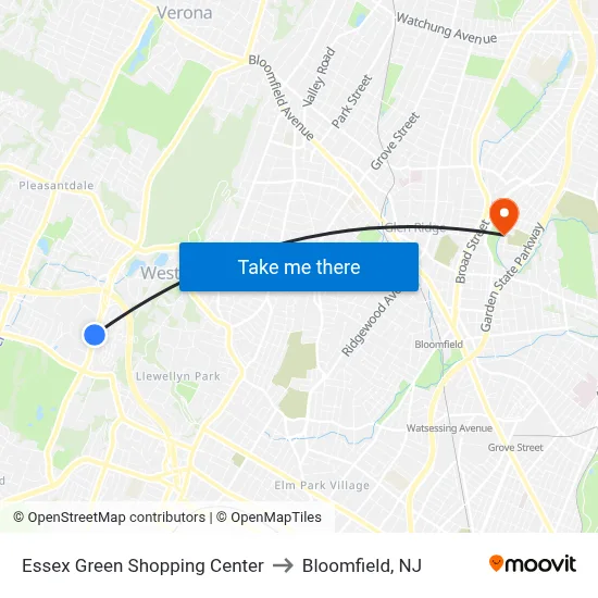 Essex Green Shopping Center to Bloomfield, NJ map