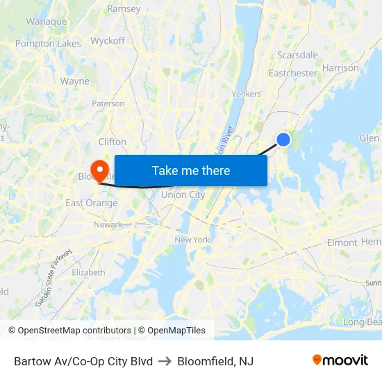 Bartow Av/Co-Op City Blvd to Bloomfield, NJ map