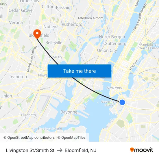 Livingston St/Smith St to Bloomfield, NJ map