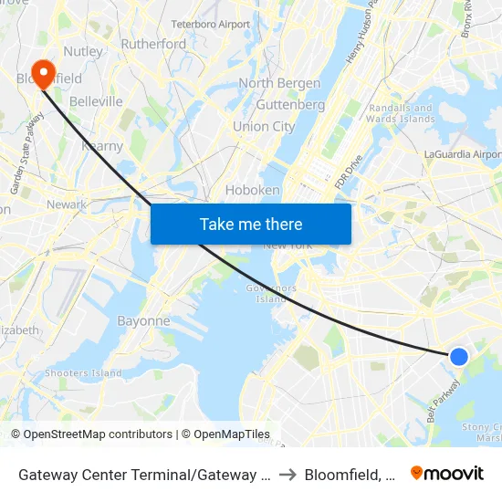 Gateway Center Terminal/Gateway Dr to Bloomfield, NJ map