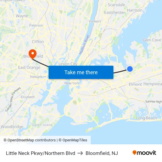 Little Neck Pkwy/Northern Blvd to Bloomfield, NJ map