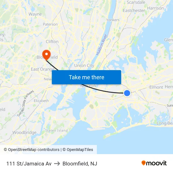 111 St/Jamaica Av to Bloomfield, NJ map