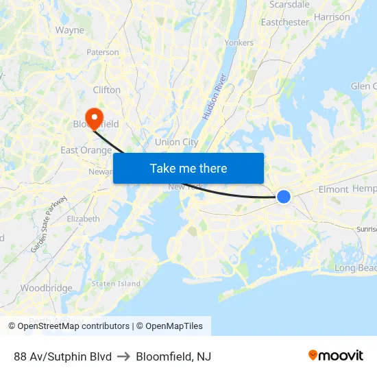 88 Av/Sutphin Blvd to Bloomfield, NJ map