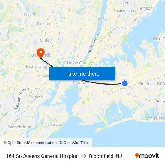 164 St/Queens General Hospital to Bloomfield, NJ map