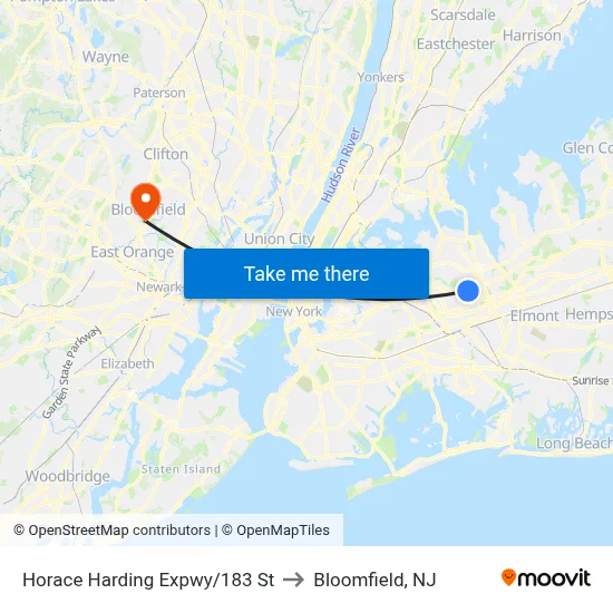 Horace Harding Expwy/183 St to Bloomfield, NJ map