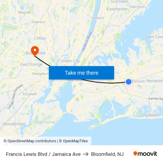 Francis Lewis Blvd / Jamaica Ave to Bloomfield, NJ map