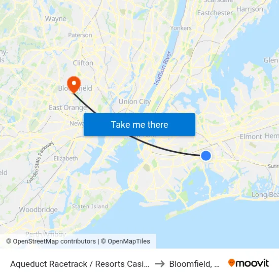 Aqueduct Racetrack / Resorts Casino to Bloomfield, NJ map