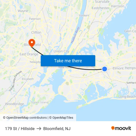 179 St / Hillside to Bloomfield, NJ map