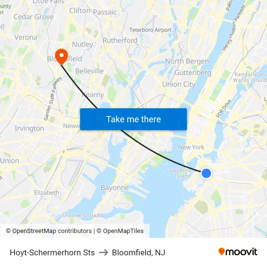 Hoyt-Schermerhorn Sts to Bloomfield, NJ map