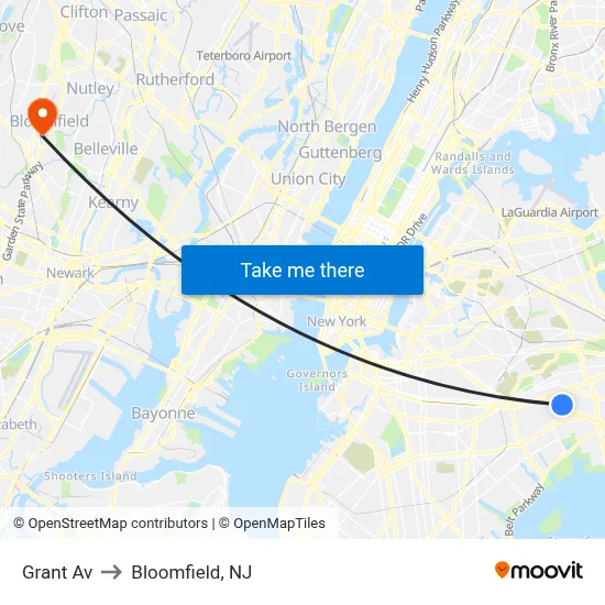 Grant Av to Bloomfield, NJ map