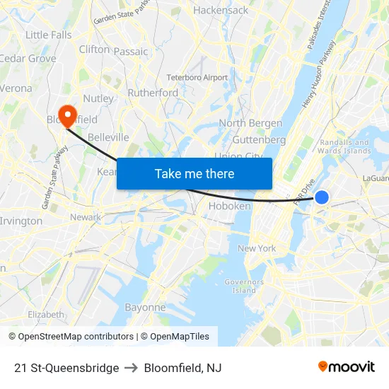 21 St-Queensbridge to Bloomfield, NJ map