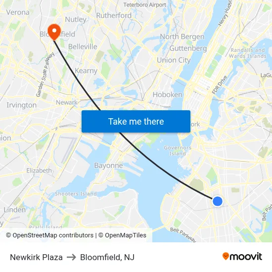 Newkirk Plaza to Bloomfield, NJ map