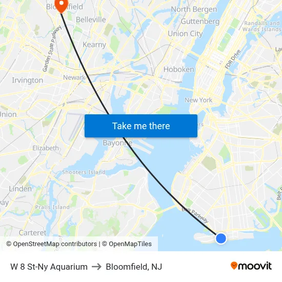W 8 St-Ny Aquarium to Bloomfield, NJ map