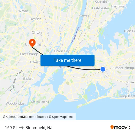 169 St to Bloomfield, NJ map