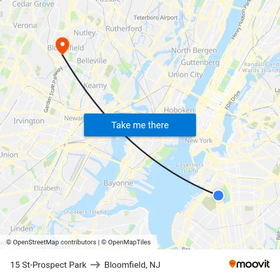 15 St-Prospect Park to Bloomfield, NJ map