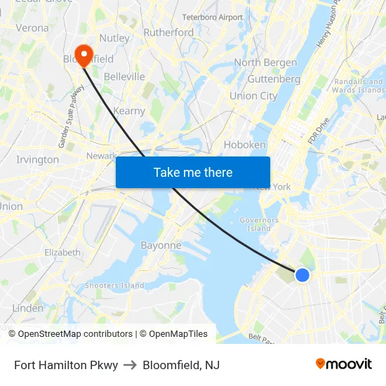 Fort Hamilton Pkwy to Bloomfield, NJ map