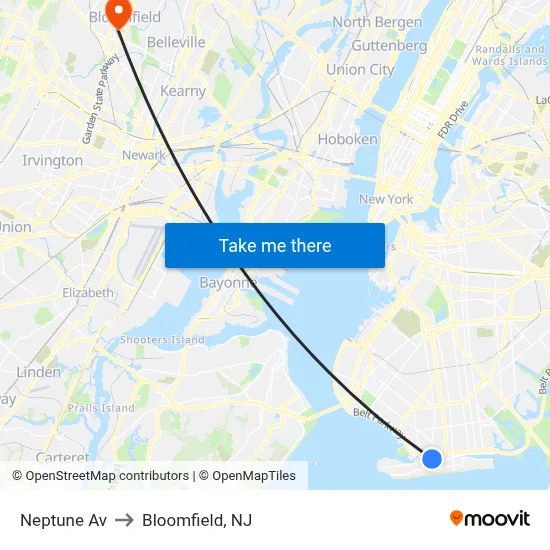Neptune Av to Bloomfield, NJ map