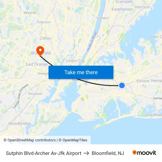 Sutphin Blvd-Archer Av-Jfk Airport to Bloomfield, NJ map