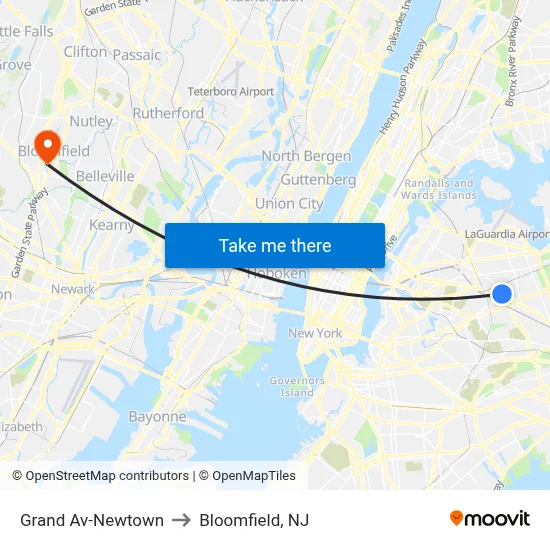 Grand Av-Newtown to Bloomfield, NJ map