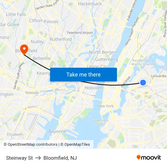 Steinway St to Bloomfield, NJ map