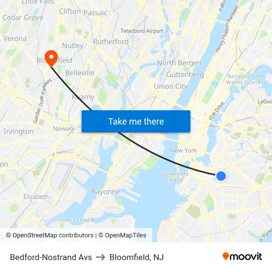 Bedford-Nostrand Avs to Bloomfield, NJ map