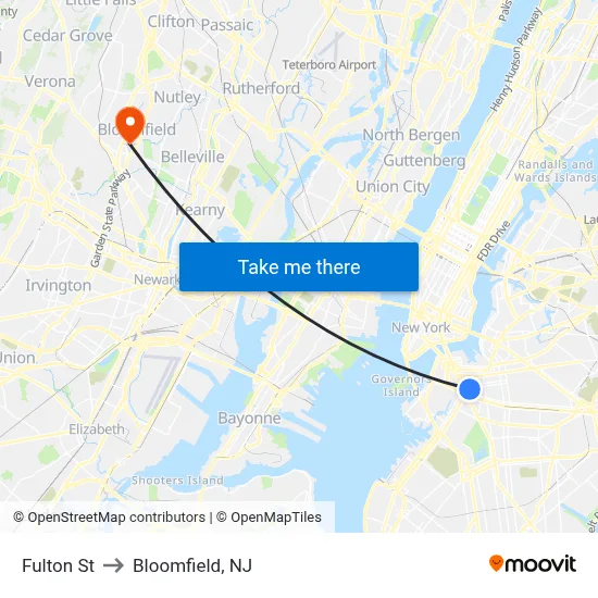 Fulton St to Bloomfield, NJ map