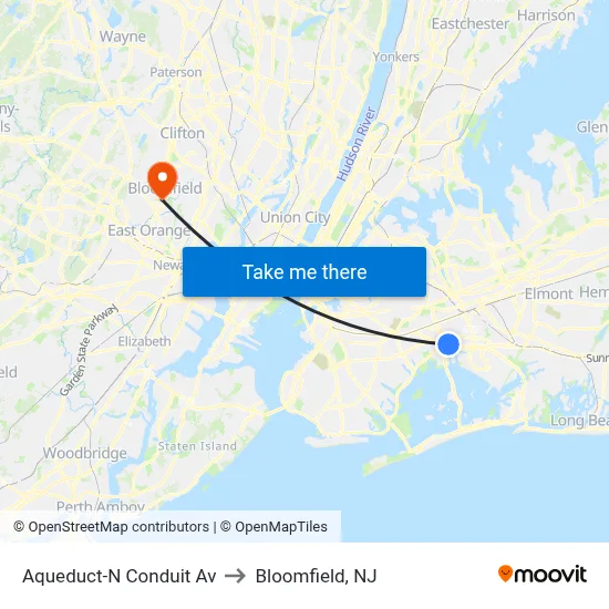 Aqueduct-N Conduit Av to Bloomfield, NJ map