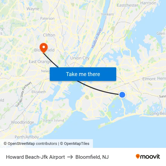 Howard Beach-Jfk Airport to Bloomfield, NJ map