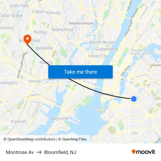 Montrose Av to Bloomfield, NJ map