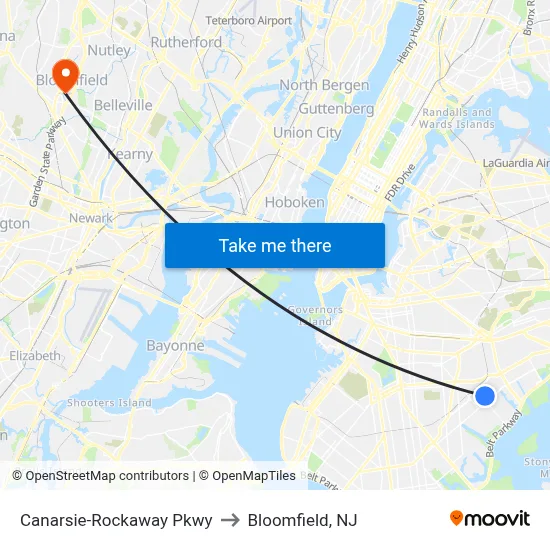 Canarsie-Rockaway Pkwy to Bloomfield, NJ map