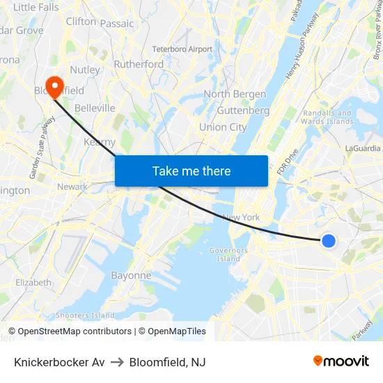 Knickerbocker Av to Bloomfield, NJ map
