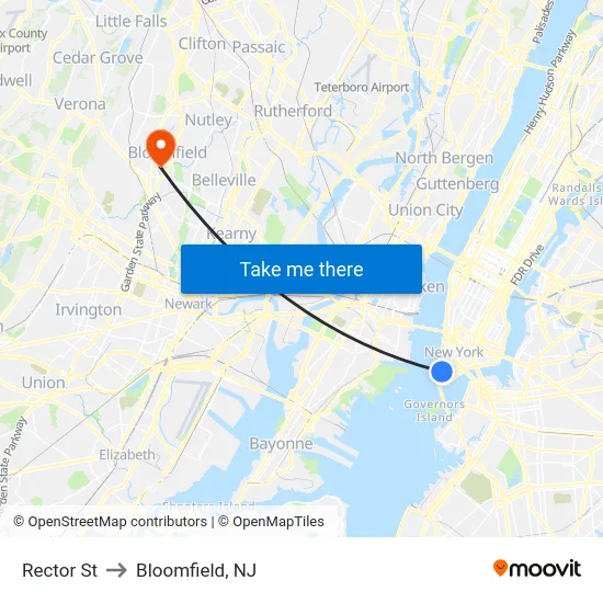Rector St to Bloomfield, NJ map