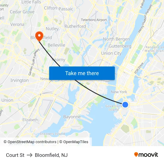 Court St to Bloomfield, NJ map