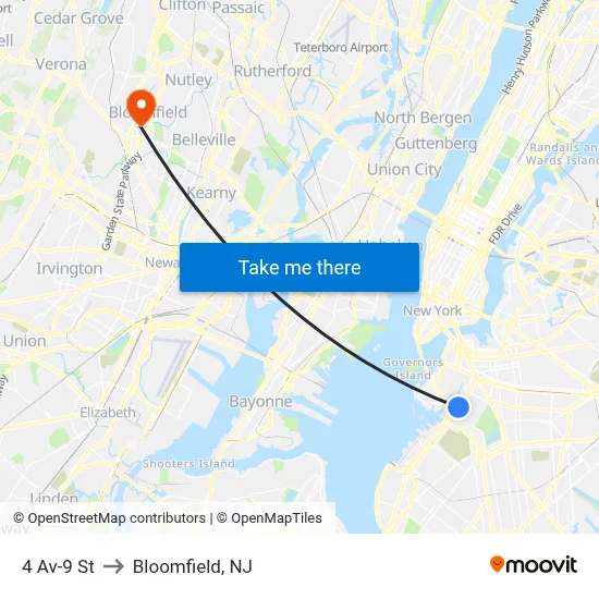 4 Av-9 St to Bloomfield, NJ map