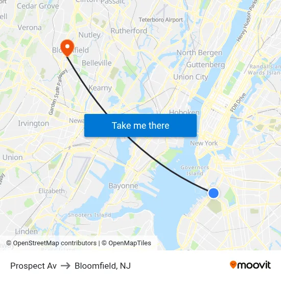 Prospect Av to Bloomfield, NJ map