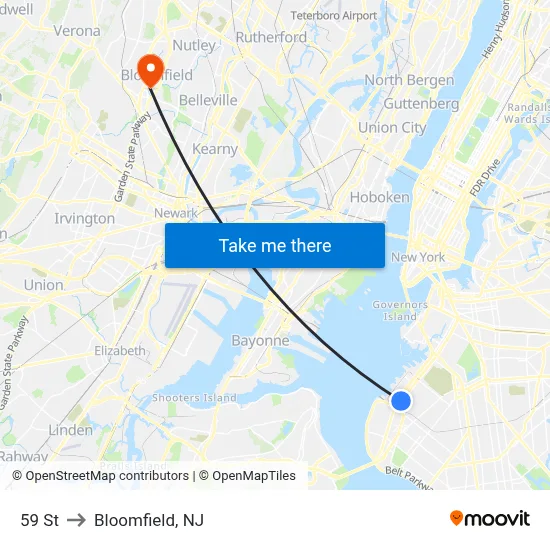 59 St to Bloomfield, NJ map
